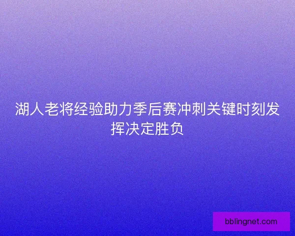 湖人老将经验助力季后赛冲刺关键时刻发挥决定胜负